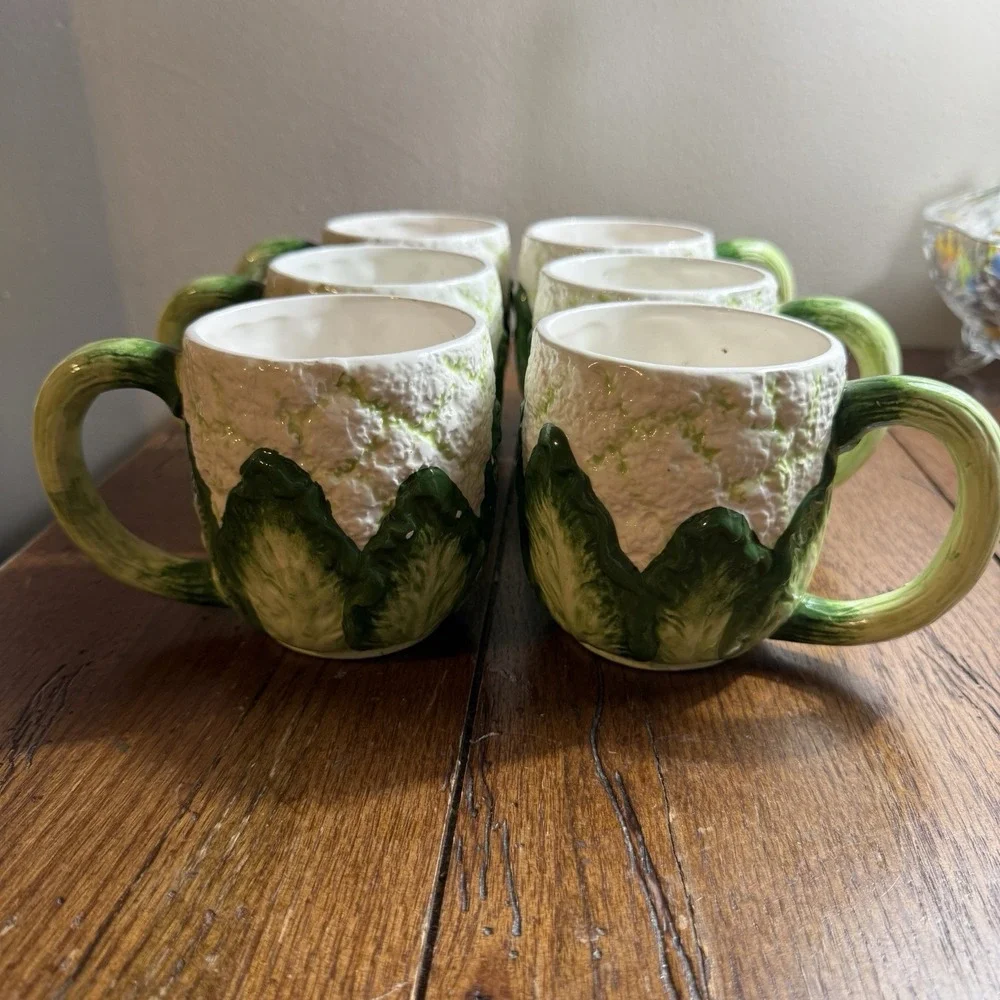 Vintage Papel Ceramic Cauliflower Mugs Set Of 6